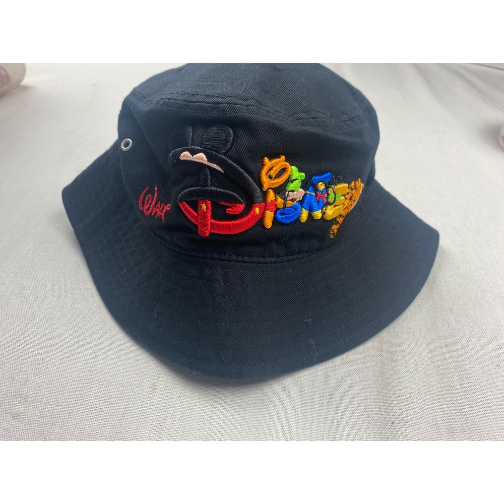 Vintage Walt Disney World Bucket Hat Black Embroidered Character Logo Mickey 90s